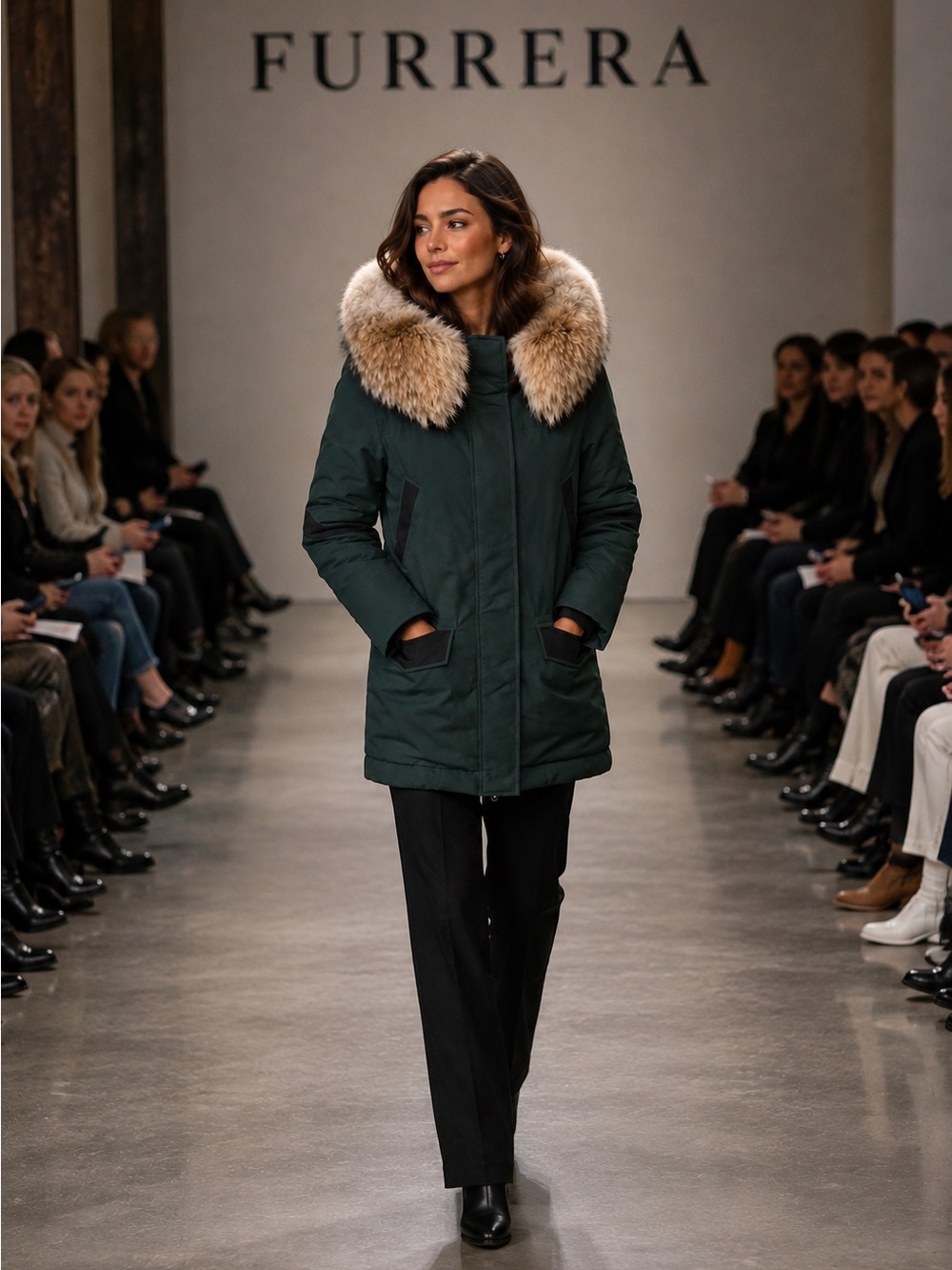 Women's Green Parka with Fur Trim